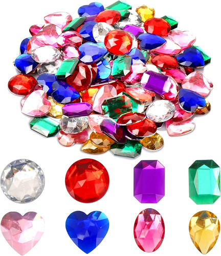 1" Jewels for Crafting Assorted Colorful Flat Back Heart Shaped Jewel Gems Acryl