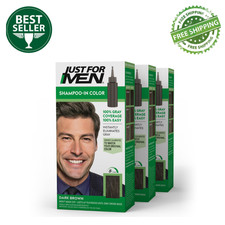 3Pack Just For Men Shampoo-In Hair Dye, H-45 Dark Brown, Men Gray Color Coverage