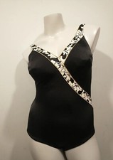 Vintage Roxanne Size 16/38 D Bra One Piece Swimsuit Black Gold