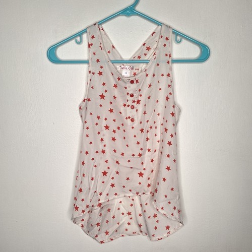 Japna Kids Tank Top Girls Size 12 Hi Lo Hem Ivory Red Sleeveless Stars Summer
