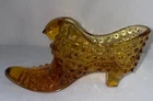 Fenton Colonial Amber Hobnail Art Glass Cat Head Slipper  3 Inches High
