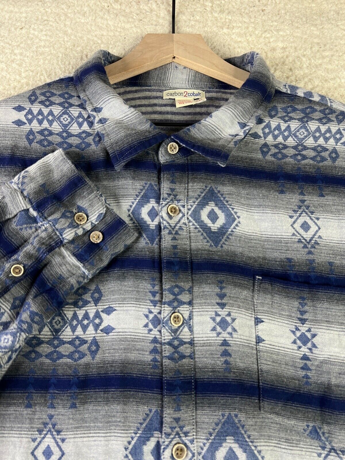 Carbon 2 Cobalt Shirt Mens 2XL Blue Button Up Aztec Southwestern Cotton