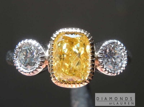 1.01ct Intense Yellow I1 Cushion Cut Diamond Ring R7361 Diamonds by Lauren - Picture 6 of 11