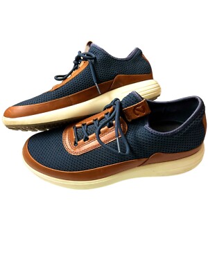 ECCO Mens Sport Shoe Navy Weave Caramel Leather Trim Danish  display picture 2