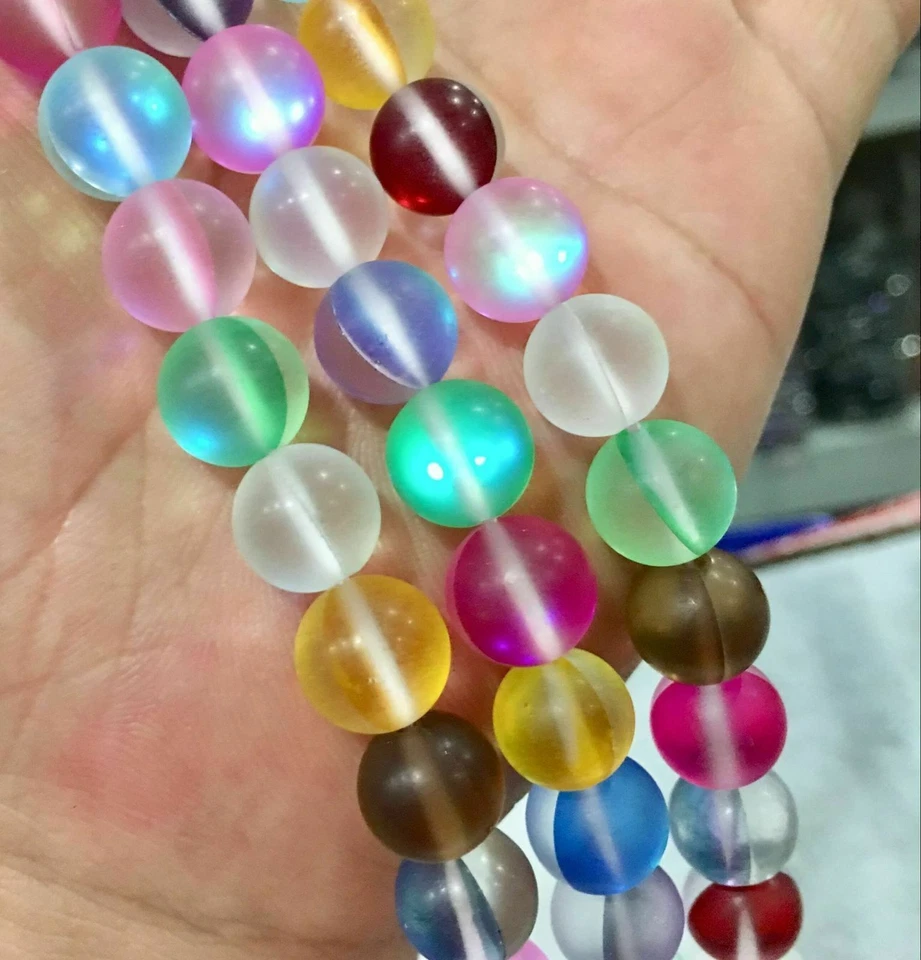 6/8/10/12 мм разноцветные блестящие радужные лунные камни круглые драгоценные камни россыпью 15 дюймов - Изображение 2 из 4