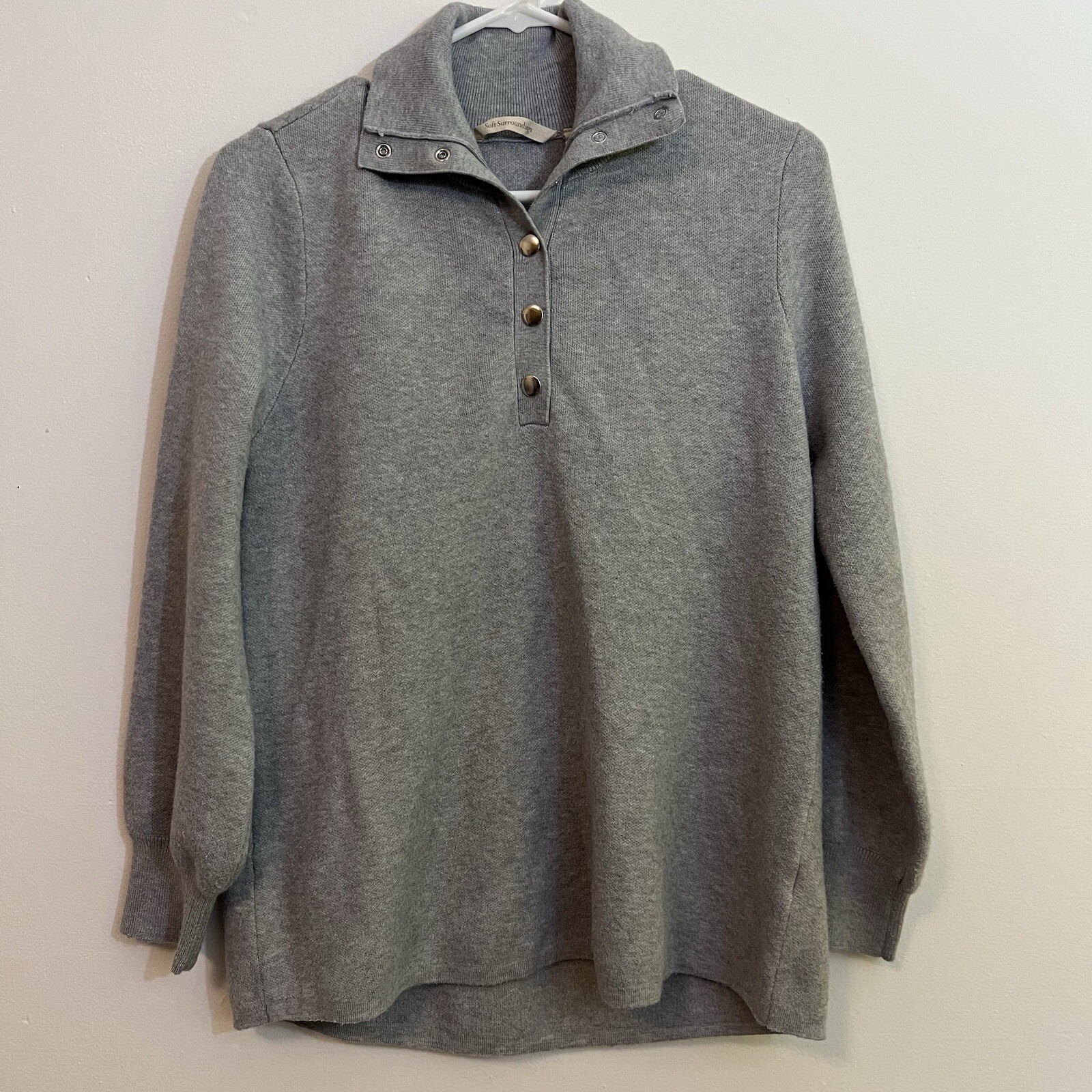 Soft Surroundings Ultra Cozy Gray Sweater Collar Winter Pullover  