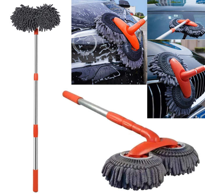 360° Rotation Car Wash Brush Double Layer Retractable Long Handle Cleaning  Mop