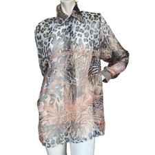 Vintage Cache Oversized Sheer Leopard and Tiger Print Blouse Size: Small READ
