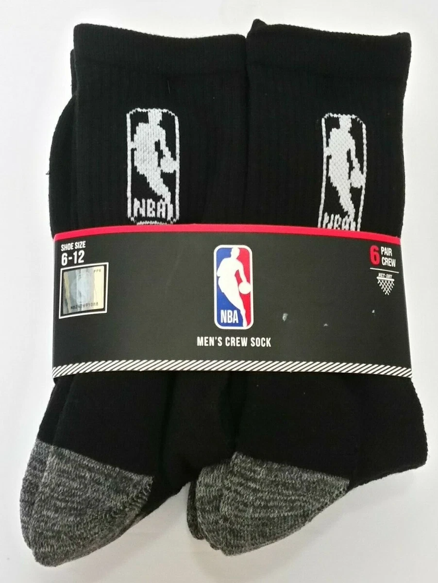 NBA 6 Pair Men Logoman Long Crew Socks Black Black Gray White eBay