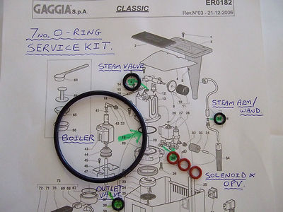 Gaggia Classic 8x O Ring Reparatursatz Dichtung EPDM Kessel Dampfventil Stab OVP