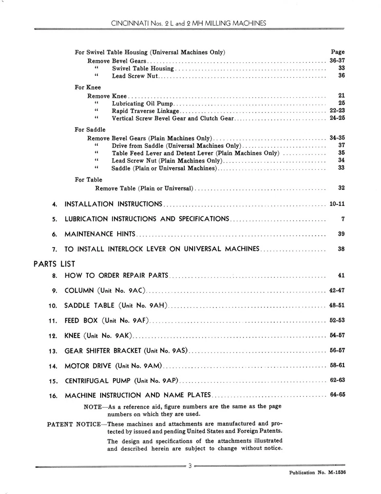 Cincinnati Milling Machine Models 2L and 2MH Service and Parts List Manual *31 - Image 3 of 4