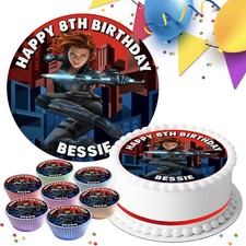 BLACK WIDOW BIRTHDAY PERSONALISED EDIBLE CAKE TOPPER & CUPCAKE TOPPE SV004