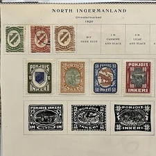 RARE 1920 NORTH INGERMANLAND NORTH INGRIA, KARELIAN ISTHMUS STAMPS ON ALBUM PAGE