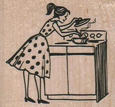 Mounted Rubber Stamp, Housewife Cooking Dinner, Retro Housewife, Housewife