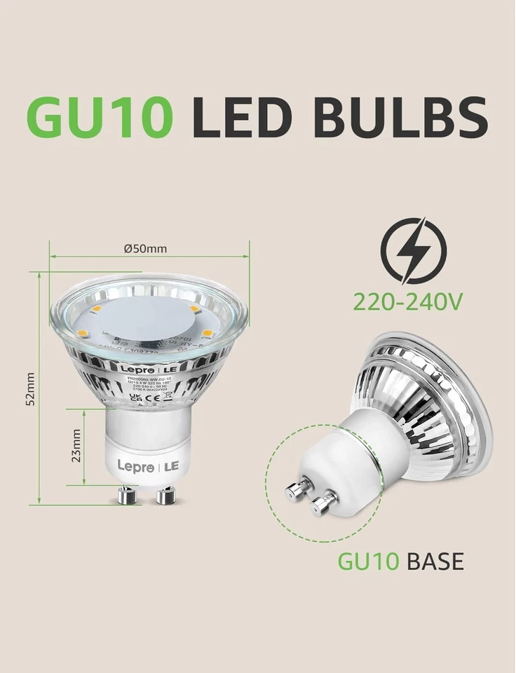 10 x Lepro GU10 LED Light Bulbs 2700K 325lm 4W (=50W Hal) Spotlight WARM WHITE - Image 4 of 4