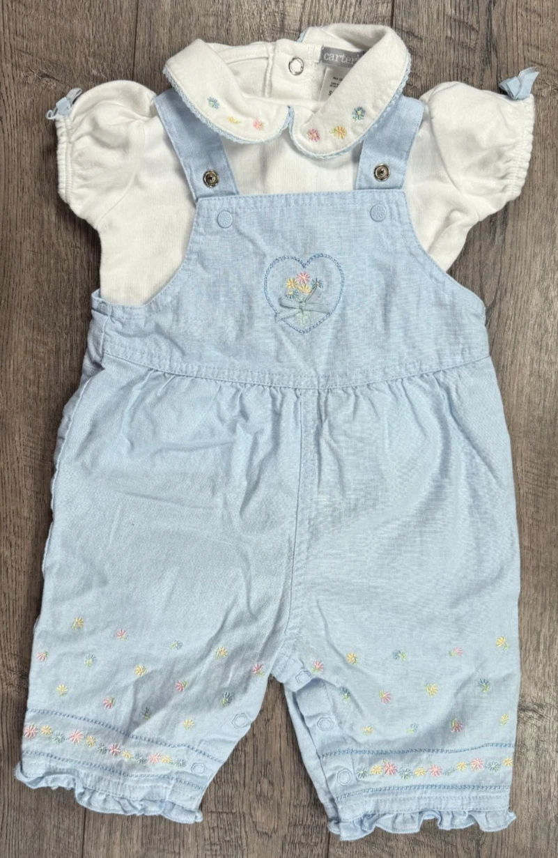 Baby Girl Clothes Vintage Carter's 3 Month 2pc Sweet Daisy Overalls Outfit