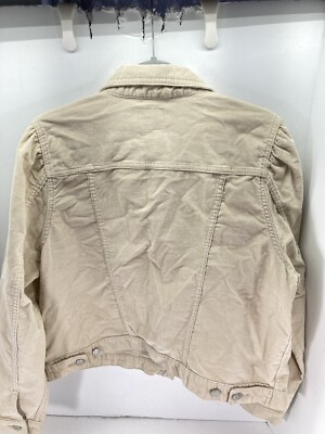 Gap Corduroy Jacket Women Size XL Beige Button Puff Sleeve Stretch