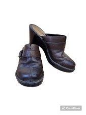 Born Mules Brown Leather Slip On Shoes Wedge Heels Backless Clogs Size 8