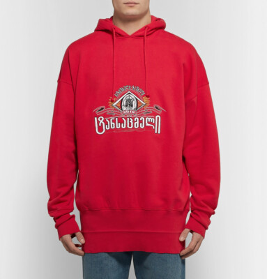 VETEMENTS Oversized Embroidered Fleece-Back Cotton-Jersey Hoodie