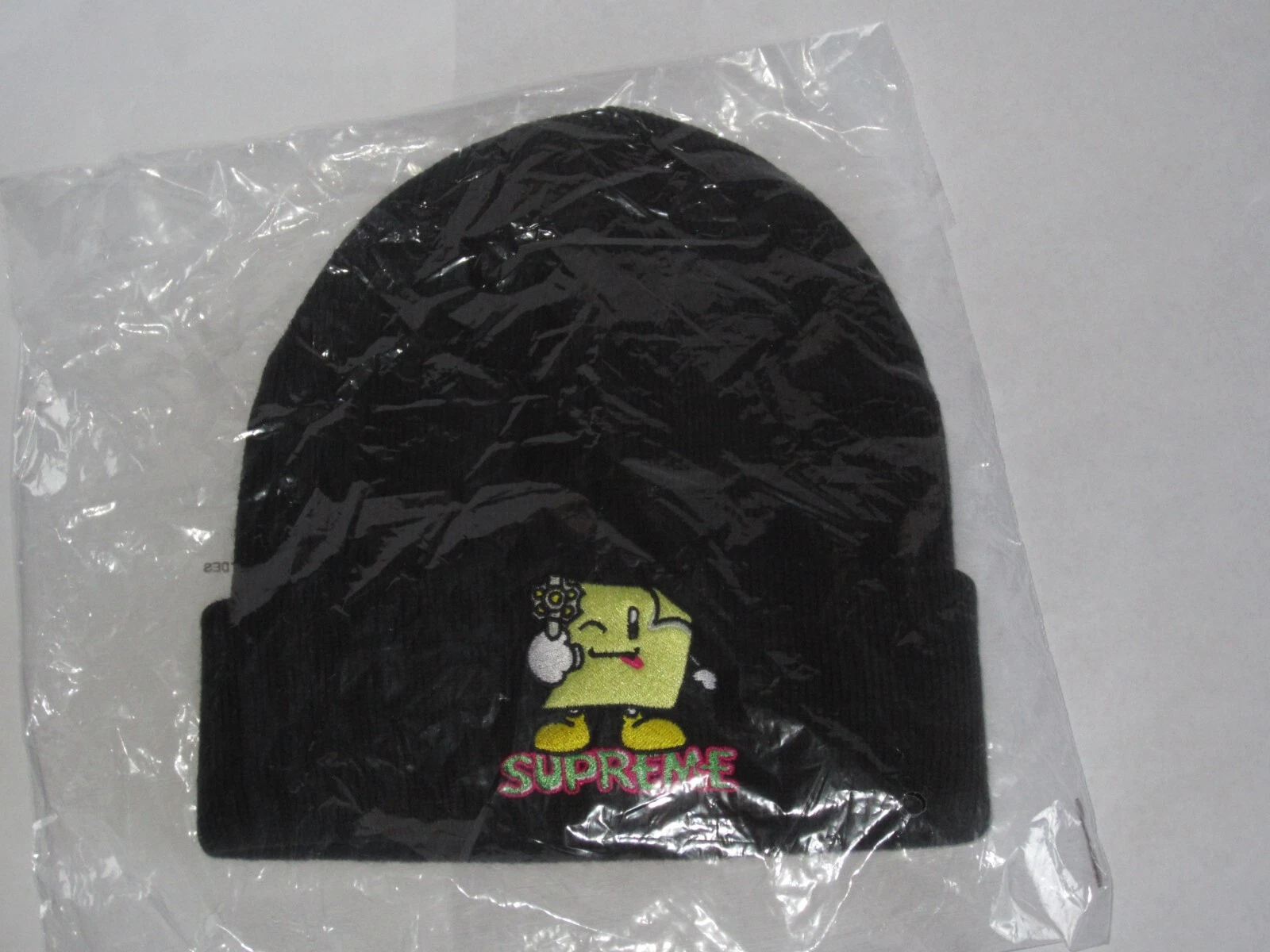 Casquette chapeau d'hiver noir Supreme New York personnage Sticky Note Beanie NEUF ! S/S 2022