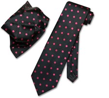 Vesuvio Napoli BLACK with HOT PINK FUCHSIA Polka Dots NeckTie Handkerchief Tie