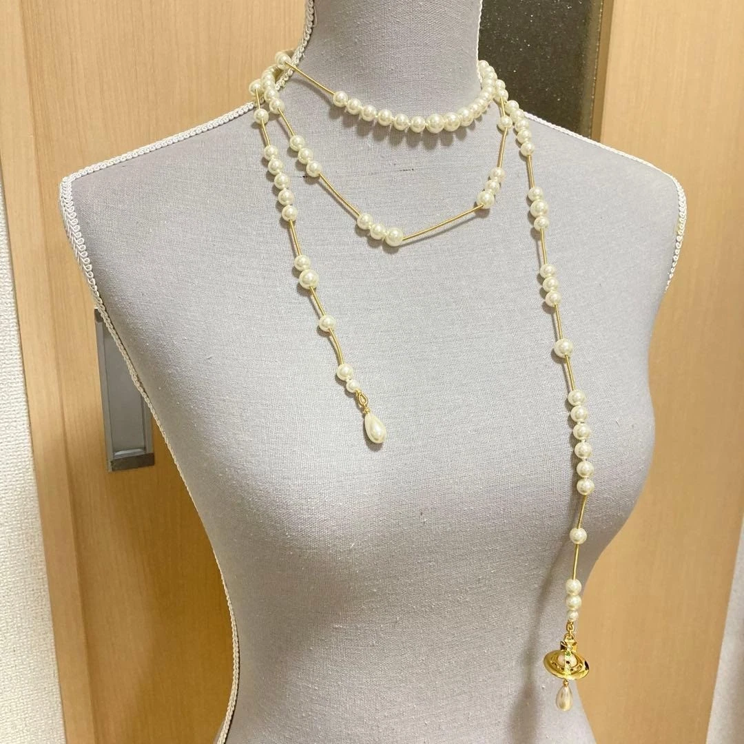 Vivienne Westwood Necklace Broken Pearl Gold w/drawstring NO BOX