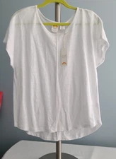 New C&C California Shirt Sz M 100% Linen White Short Sleeve Blouse Top