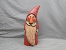 Wood Carved Santa Figure Hand Painted Folk Art Holiday Decor Christmas