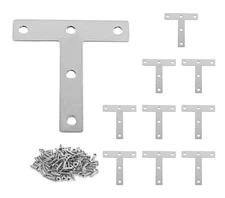 Uenhoy 10 Pcs T Shape Flat Mending Plates 80mm x 80mm (3.15" x 3.15") T Corne...