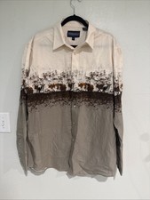 Panhandle Western Shirt Men XL Pearl Snap Rodeo Cow Ranch Printed Long Sleeve