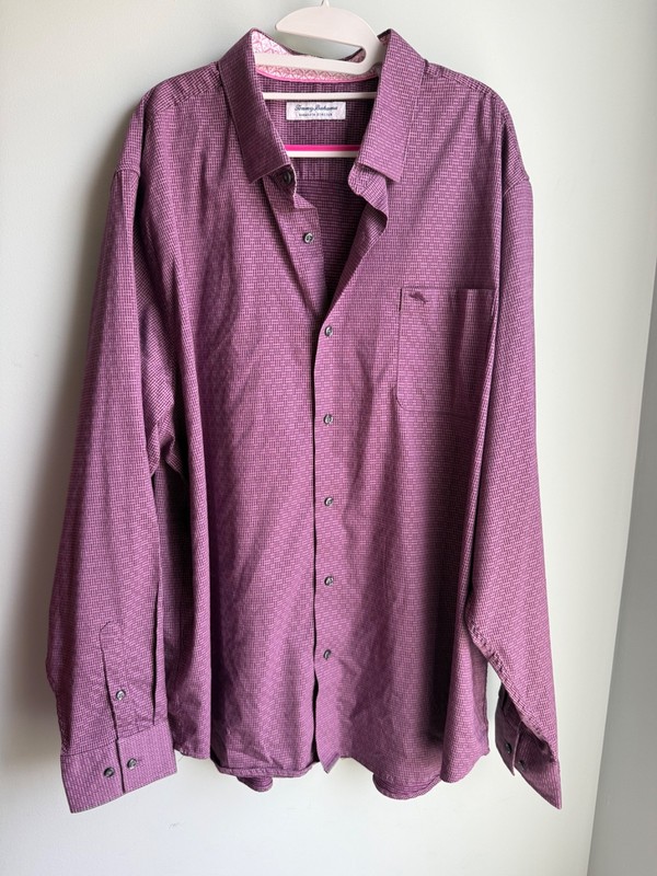 Tommy Bahama Men's Bahama Stretch Button Down Shirt Size 2XLT Burgundy Check