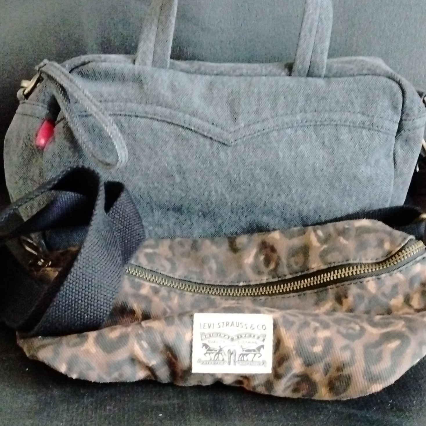 Levi Strauss & Co Leopard Print Brown Black Fanny Pack Gray Shoulder Bag Set