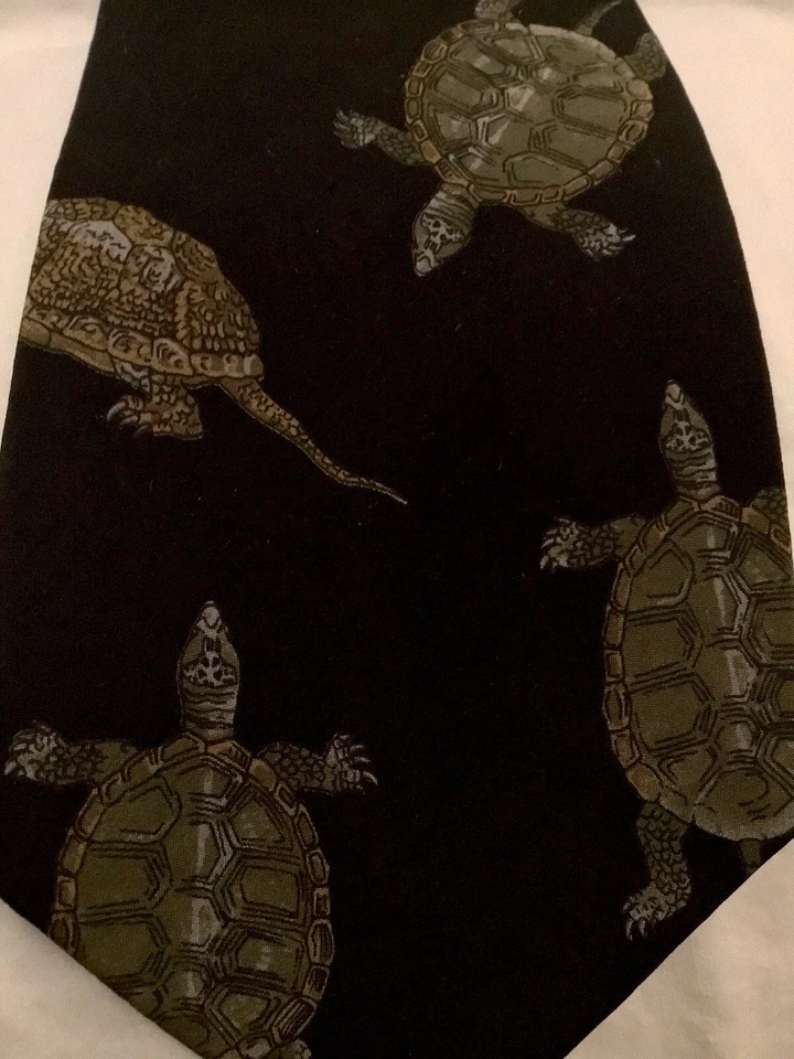 Винтажные черепахи-галстуки ручной работы PERRY ELLIS! Серый зеленый синий шириной 4 дюйма полностью шелковый сделано в США - Изображение 2 из 4
