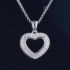Custom Lab Diamond Classic Pave Halo Pendant Setting Heart 10x8mm 10K White Gold