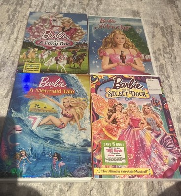 Barbie 4 DVD Lot   Mermaid, Nutcracker, Pony Tale, Secret Door. Great