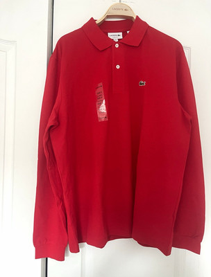 Lacoste Classic Fit Men's XL Red Long Sleeve Polo  100 COTTON