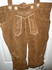 Men's Brown Suede Leather Lederhosen Traditional German Shorts w/ Suspenders 36
