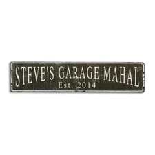 Custom Garage Mahal Est Date Sign - Rustic Hand Made Distressed Wood