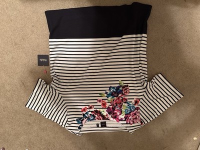 Rafaella Women's Plus 3X Short Sleeve Black White Striped Floral Pullover Top