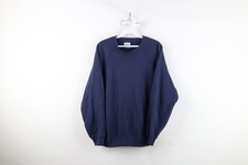 Vtg 80s 90s Hanes Mens Large Distressed Blank Crewneck Sweatshirt Navy Blue USA