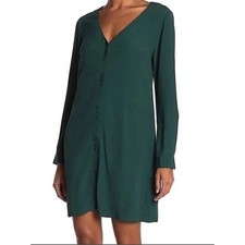 Madewell Novel Dress Spruce Green Button Front Long Sleeve Mini Dress S