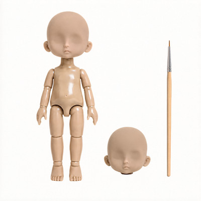 DIY Custom Doll Starter Kit 2 Heads 1 Body Paint Brush Face Up Set