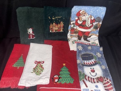Vintage Christmas Holiday Santa Snowman Embroidered Kitchen Towels  Lot Of 7