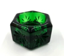 Vintage Open Salt Dip Cellars Depression Green Glass Hexagon