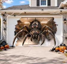 Halloween Garage Door Cover 16x7 FT Giant 3D Spider Double Garage Door Decor