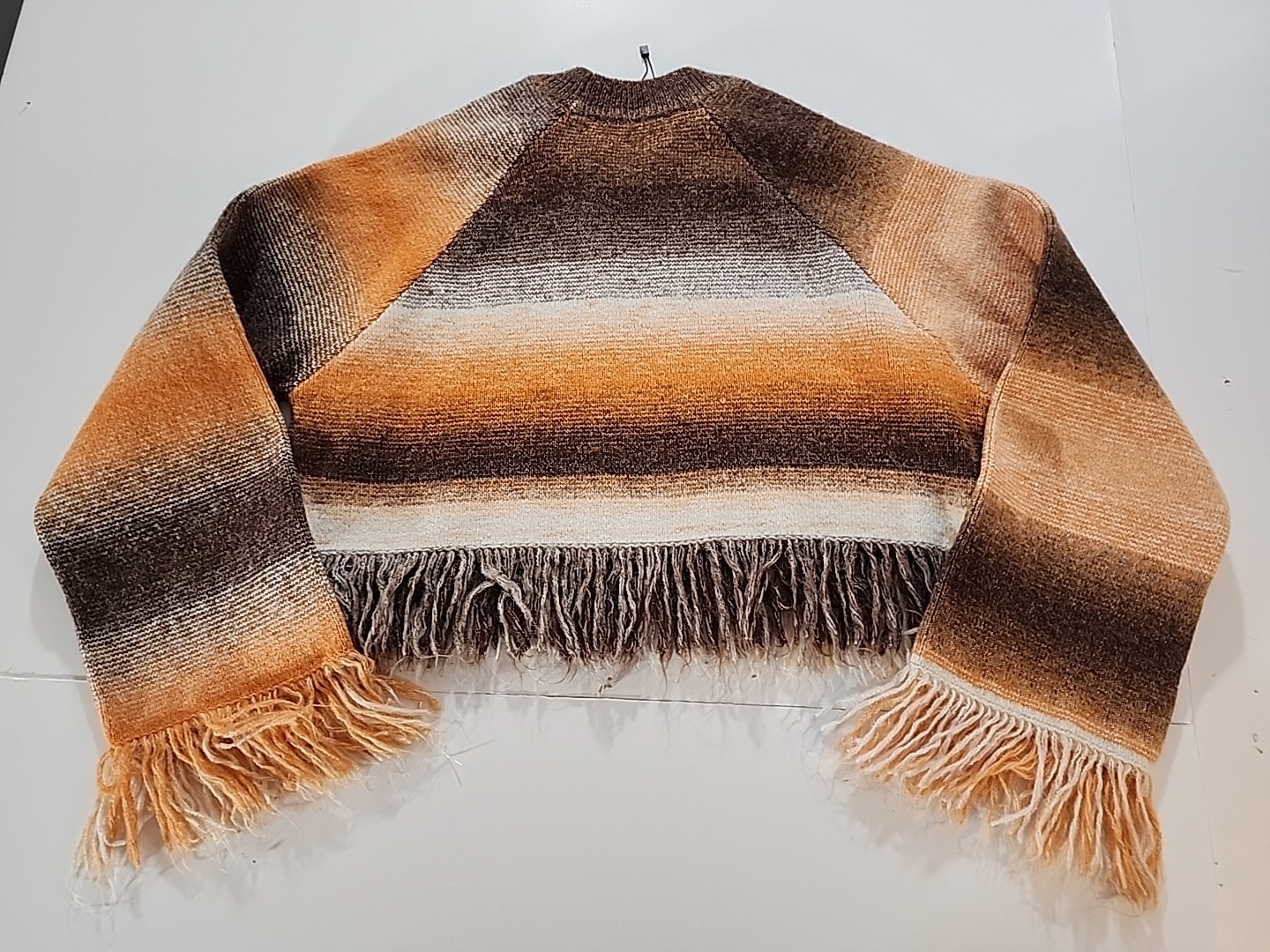 Zara Brown Orange Boho Fringe Cropped Blogger Favorite Western Sweater Small thumbnail 7
