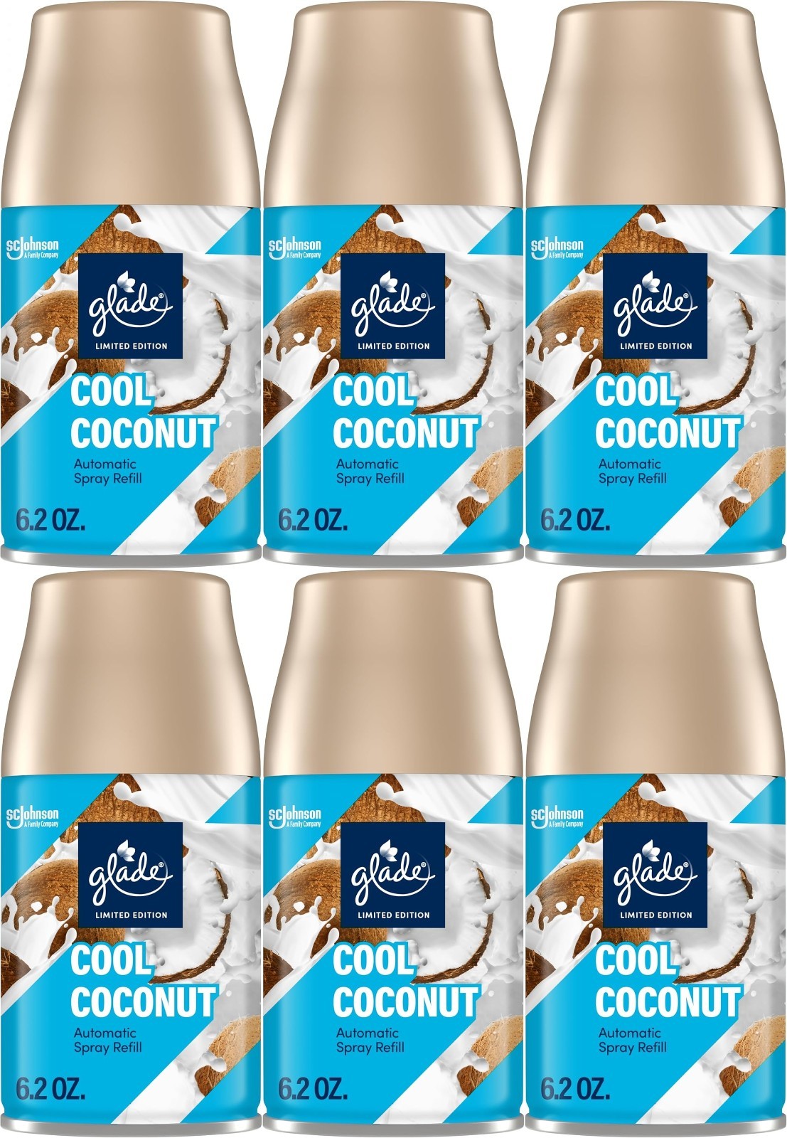 6pk,Glade Automatic Spray Refill, Cool Coconut, Scented Air Freshener,Home&Bath