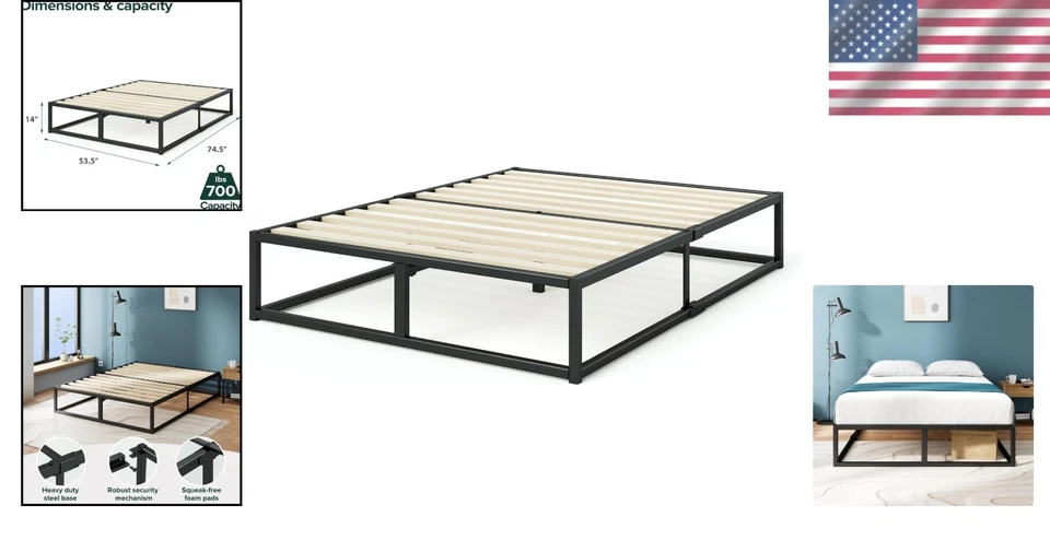 Platform Bed Frame Wood Slat Support No Box Spring Needed Easy Assembly - Image 2 of 4