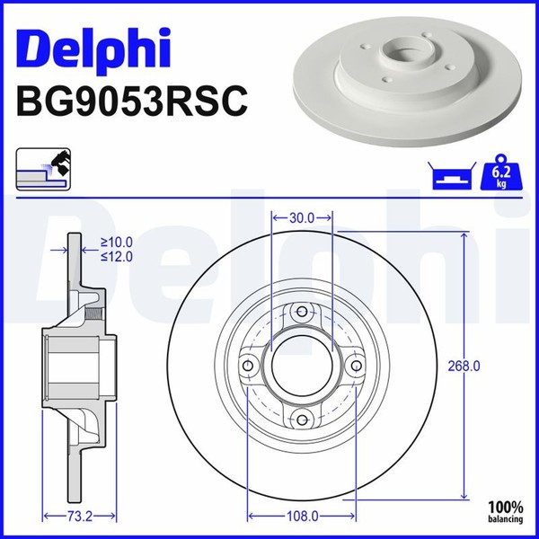 2X Delphi Bremsscheibe BG9053RSC FüR Picasso CitroËN C4 DS4 3008 Berlingo DS5 SW-image