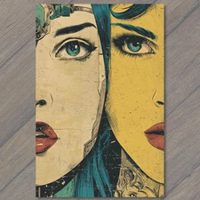 Art Print Cyberpunk Pop Comic Ladies Bold Faces Yellow Blue Retro Vibe